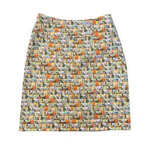 Etcetera yellow & white city print knee length skirt size 4